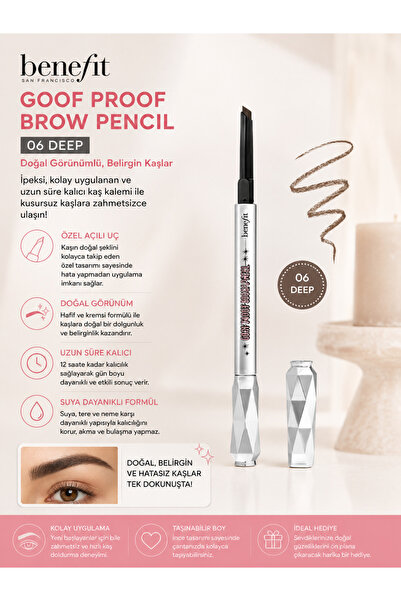 benefit cosmetics Goof Proof Brow Pencil - 06 Deep – Pencil for Shaping and D...