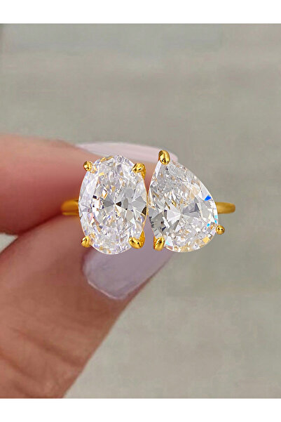 Choice 5 Gold 925 Sterling Silver Simple Classic Zircon Pear Shaped Oval Ring...
