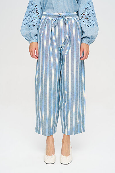 Orfeo Negro Women's Blue - White Striped Comfortable Pants with Elastic Waist
