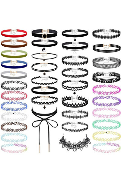 VeeShop Set 39 coliere choker multicolor, catifea, dantela, tattoo choker, cr...
