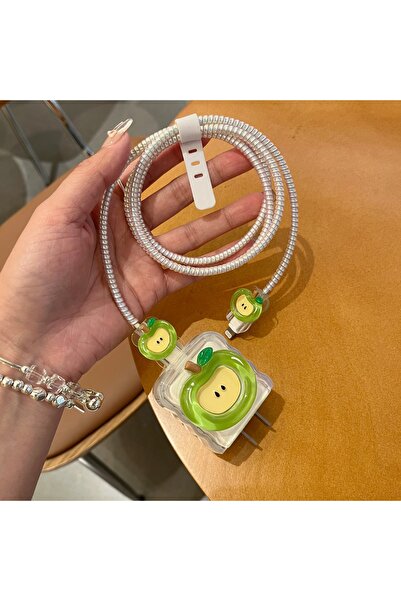 EDELFU iPhone (18W/20W/25W) USB-C (Green Elma) Şarj Adaptörü Kablo Koruyucu Ö...