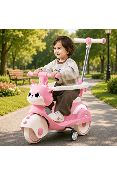 OEM Motocicletă ride-on 4 în 1 pentru copii cu copertină și mâner parental - Roz