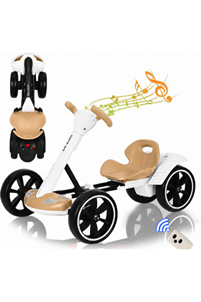 OEM Kart electric pliabil cu telecomandă, muzică și lumini LED – Alb-Bej, Mot...