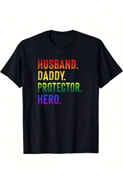 2BIR Men's LGBT Pride Black With Rainbow Daddy Protector Hero Text Soft Breat...