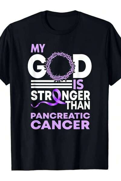 NOURAM My God Is Than Pancreatic Cancer Awareness Ribbon-Shirt Same Style Men...