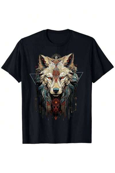 26LIK Men'S Tattoo Mystical Wolf Geometric Print Dark Cottagecore Relaxed Fit...