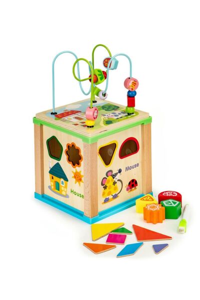 Fatio Wooden Activity Cube Toy for Toddlers | Montessori Educational Bead Maz...