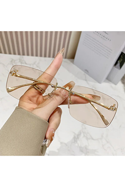 Choice1 C8 Champagne QVQV Rimless Diamond Letters Sunglasses Fashion Square M...