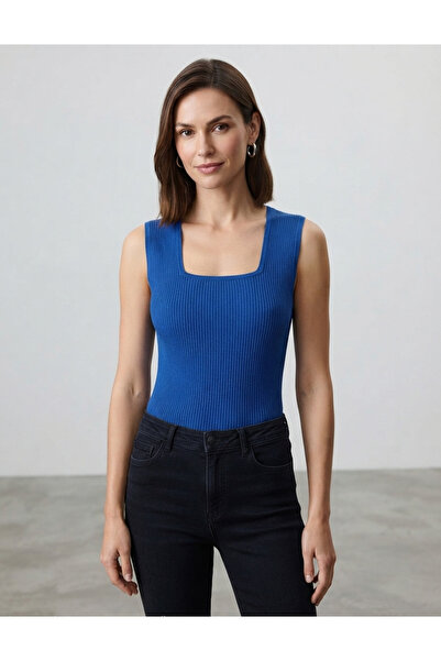 KUĞU Square Neck Thick Strap Blouse Soft Textured Ribbed Undershirt