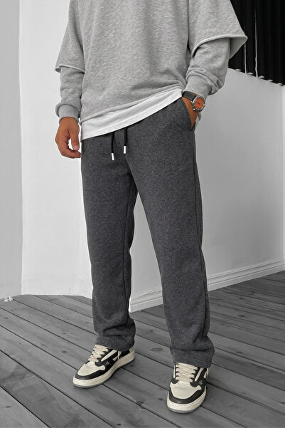 STRAVON Men's Smoked Relaxed Fit Wide Leg Elastic Waist Winter Sweatpants