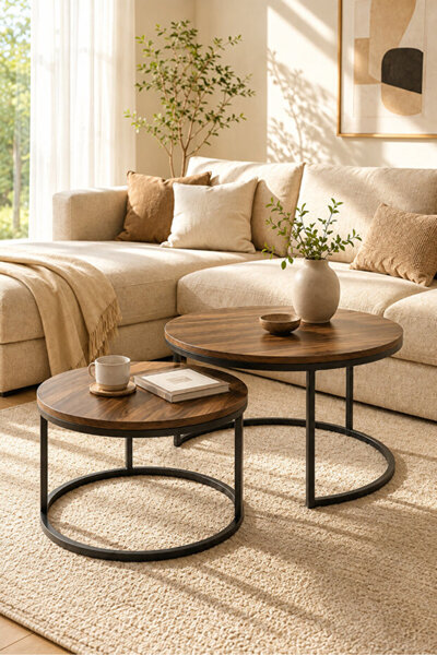 Shangxing Central coffee table set (2 pieces). nested design, round central c...