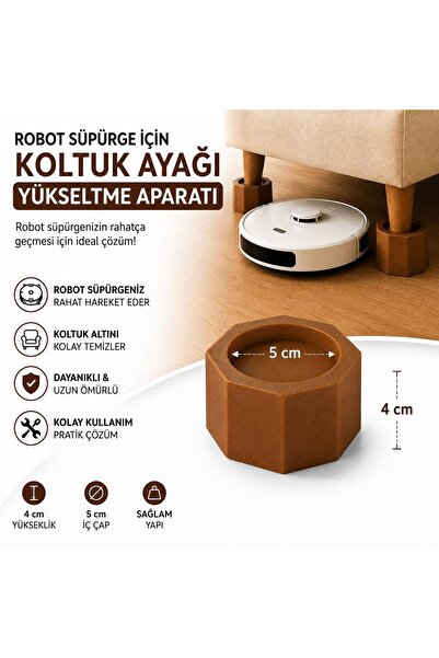 Razmo Robot Süpürge İçin Koltuk Ayağı Yükseltme Aparatı 4 cm Yükseltir, 5 cm ...