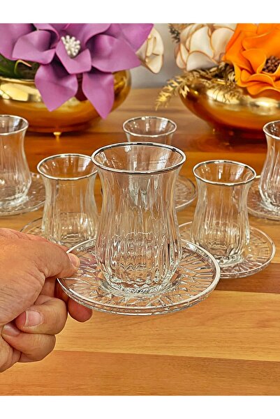 P&ORA PREMIUM KITCHEN PRODUCTS Echo Premium Real Silver Gilded 6-Person 12-Piece Tea Set Tea Set Gift Dowry Glass