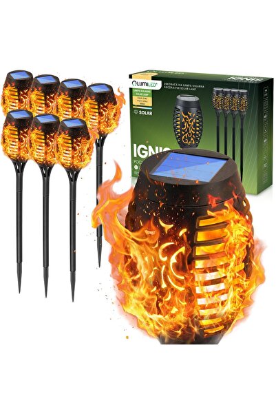 Lumiled Set de 8 lămpi solare de grădină LED IGNIS, torțe cu efect de flacără...