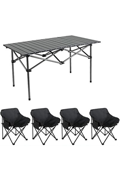 Ominii 5Pcs Camping Table and Chairs, Folding Picnic Table and Chairs 4, Roll...