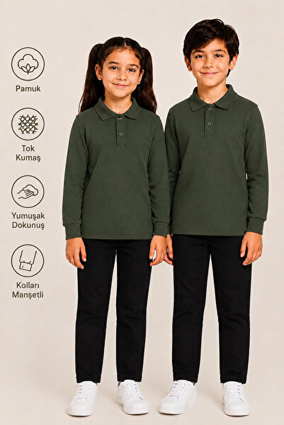 monny Long Sleeve Polo Collar Tok Fabric Cotton School T-Shirt Unisex School ...