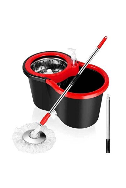 Generic Set mop rotativ și găleată cu stoarcere din oțel, 2 rezerve
