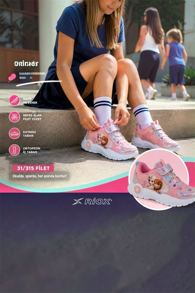 ALTUNTAŞ Girls' Velcro Non-Slip Sole Casual Sports Shoes School Shoes