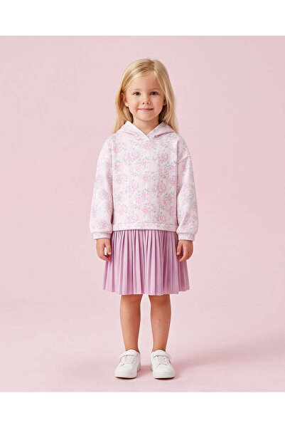REDTAG Girls Ivory And Lilac Hooded Dress