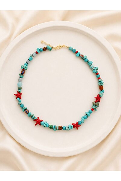 Stoneday Turquoise Indian Mixed Natural Stone Red Star Special Design Necklace