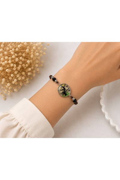 Bymiel Glass Medallion Detailed Adjustable Drawstring Bracelet