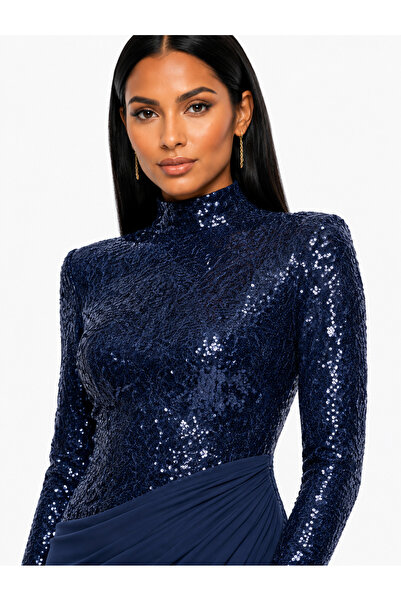 Lovely Dress Sequin Embroidered Draped Long Evening Dress – Fish Cut Hijab Ev...