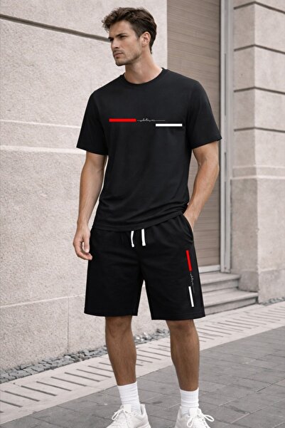 x-compass life Set de tricou și pantaloni scurți negri oversize unisex – Comb...