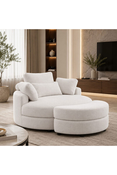 homejoyz Linen and Wood Chair Suede - Sable Wave - 90X120X80 cm - Off_White