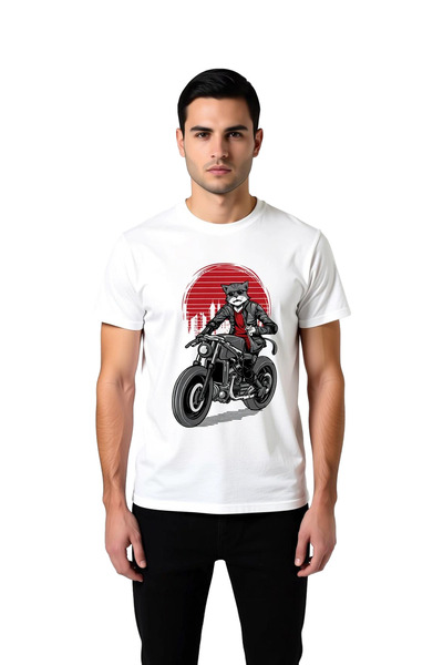 PayBuy Men's Motorcycle Themed Printed T-Shirt Sunshade Cat Graphic City Skyl...