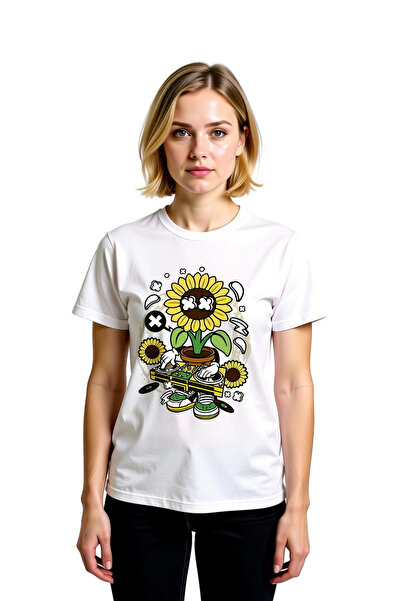 PayBuy Women's Graphic Printed Sunflower Turntable Music Themed Relaxed Fit C...