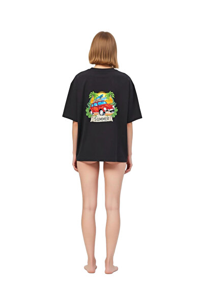 PayBuy Tricou din bumbac imprimat cu mașină de surf retro supradimensionat pe...