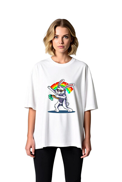 PayBuy Women's Oversized T-Shirt with Sunglasses Rabbit Print Dancing Animal ...