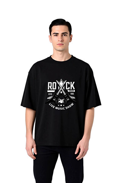 PayBuy Men's Oversize T-Shirt Rock Fest Music Show Cross Guitar Printed Comfo...