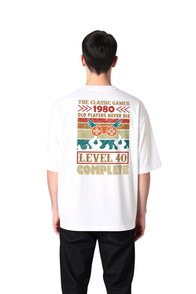 PayBuy Men's Oversize Game-Themed Printed T-Shirt Level Complete Retro Nostal...
