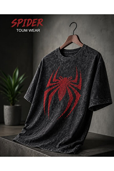 Toum Retro Spider Printed Unisex Washable Vintage Oversize T-Shirt
