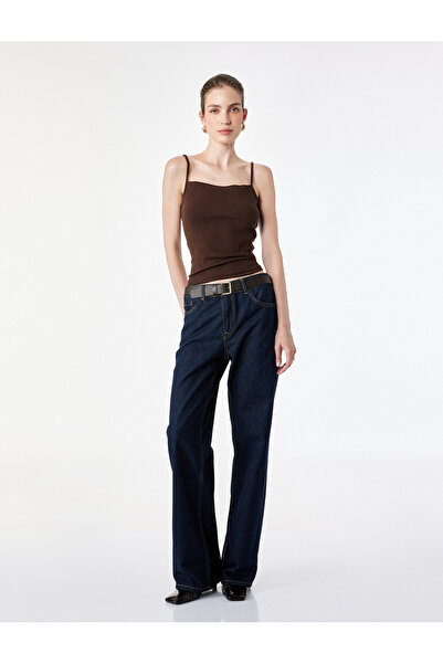 Koton Cotton Ribbed Slim Fit Square Neck Rope Strap Tank Top Blouse