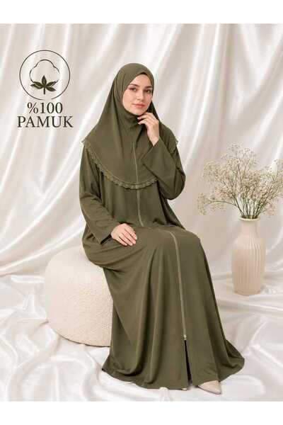 Defkay 100% Cotton Fabric Hijab Zipper Women's Prayer Dress