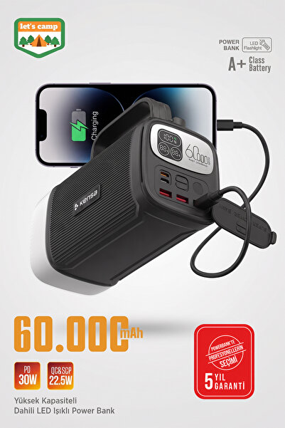 Kensa 60.000 mAH Powerbank Hızlı Kamp Outdoor 30W 22.5W QC Dijital Göstergeli...