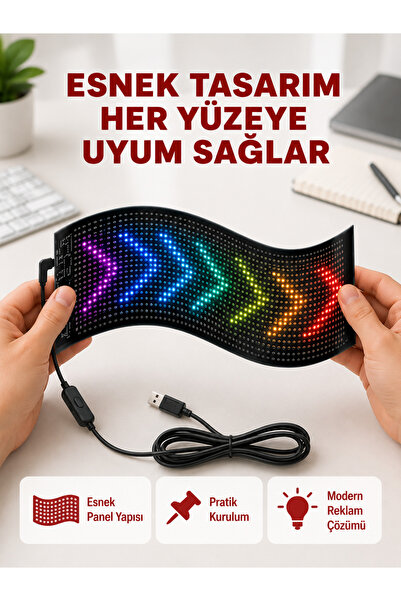 UCUZTEKNO USB Destekli LED Mağaza Tabelası – Renkli RGB Kayan Yazı Paneli