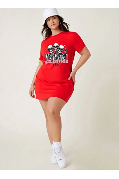 classy moda Μπλουζάκι Oversize Extra Long με στάμπα Hearted Skeleton