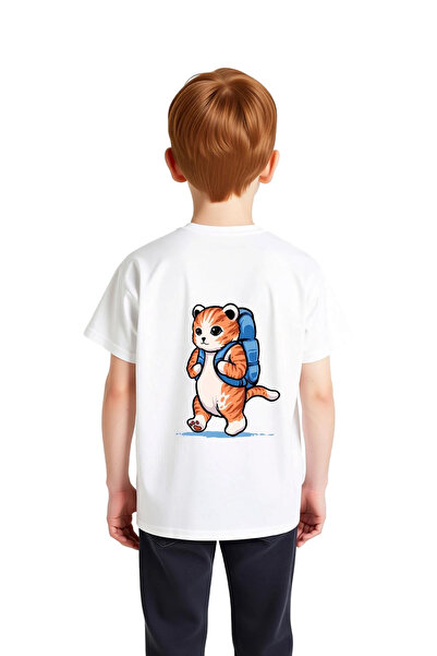 PayBuy Cat Carrying a Backpack Cartoon Printed Children's T-Shirt