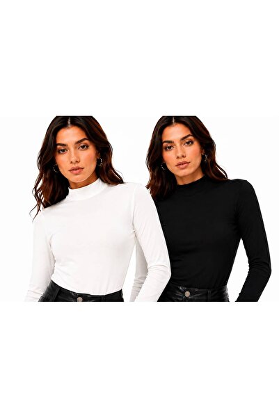 SMAC Women's Turtleneck Basic Body 2-Pack Black & White Long Sleeve
