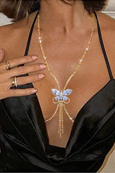 VeeShop Lant pentru corp elegant, semicercuri si fluture cu cristale mari - A...