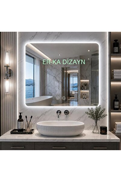 ER-KA DİZAYN Soft Square Ayna Dokunmatik Buğu Çözücülü Dokunmatik Ledli Ayna ...