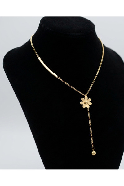 Prizma Concept Women's Gold Color Daisy Figured Stick and Ball Detailed Adjustable Dangle Y Lariat Thin Chain Necklace