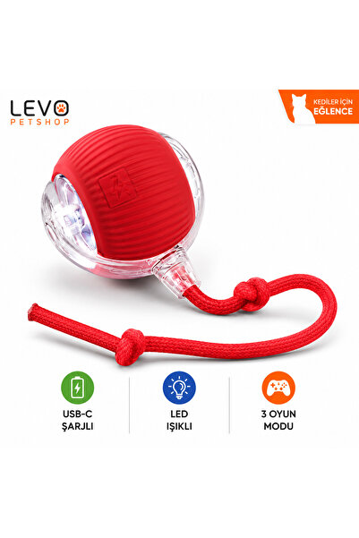 LEVO PET USB Şarjlı Akıllı Kedi Topu | LED Işıklı Hareketli İnteraktif Kedi O...