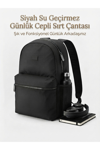 Tech&bello accessories Unisex Black Waterproof Daily Backpack with Pocket