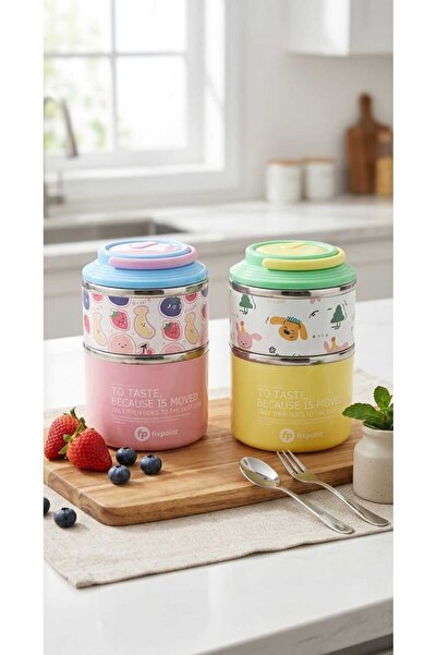 ALPA STORE Fixpoint 1060 ML Double Lunch Box Paslanmaz Çelik 2 Katlı Beslenme Yemek Kabı Yemek Kutusu Sefer Tası