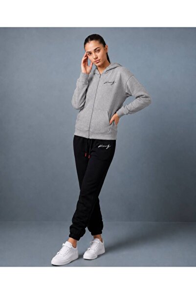 Gutsy Women'S-Men's Zippered Hooded Track Suit with Handwritten King Print