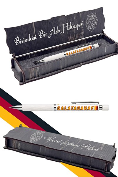 Galatasaray Licensed 0.7 Tip White Pen with Wooden Box as a Gift